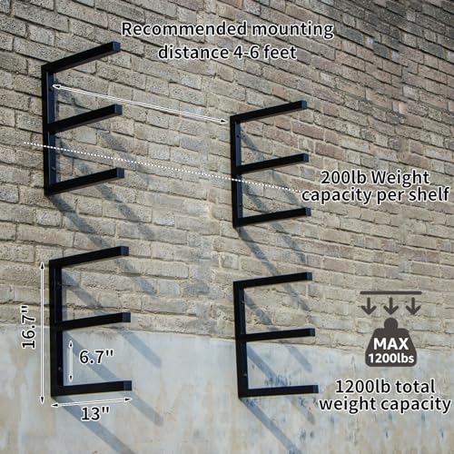 YYR Wood Organizer and Lumber Storage Rack Wall Mount, Heavy Duty Metal Shelf with 6-Level Holds Up 1200 LBS, Indoor & Outdoor Use - Black YYR