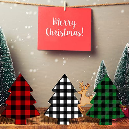 Whaline 12Pcs Christmas Tree Wooden Cutouts Blank Xmas Tree Unfinished Table Wooden Signs DIY Tiered Tray Decor for Christmas Home Kitchen Office