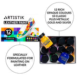Leather Paint Set with Brushes - 12 x 30ml Acrylic Paints Leather Dye Set for Shoes Bags Boots Sneakers Jackets Car Seat Leather ARTISTIK
