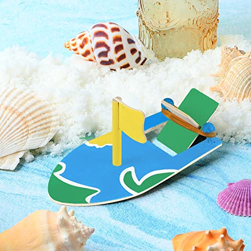 Deekin 48 Packs DIY Wood Sailboat Craft Wooden Boat Toy Rubber Band Paddle Model Boat Kits to Build and Paint for DIY Craft Gift School Projects Deekin