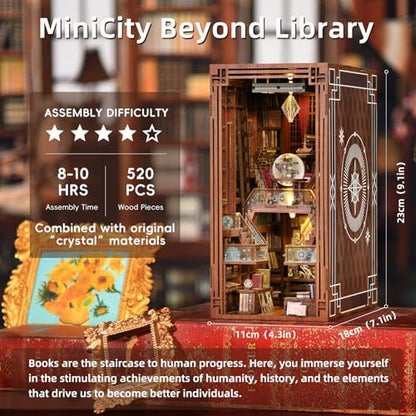 Minicity Book Nook Kit, DIY Miniature Dollhouse Booknook Kit, 3D Wooden Puzzle Bookend Bookshelf Insert Decor with LED Light for Teens and Adults - WoodArtSupply