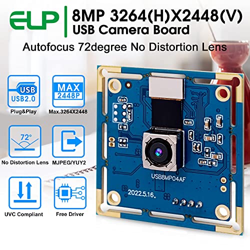 ELP 8mp USB Camera Autofocus 4K PC Camera Module for Computer and Raspberry Pi Mini UVC USB2.0 Webcam Board IMX179 Industrial Lightburn Camera Low - WoodArtSupply