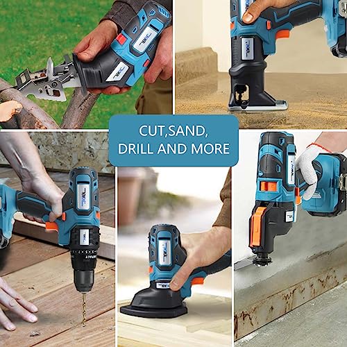 NEWONE 20V Cordless Combo Kit,5-Tool Tool Combo Kit with Case,Drill,Recip saw,Jig saw,Oscillating tool,Sander with Accessories,Two 2.0Ah Lionthium - WoodArtSupply