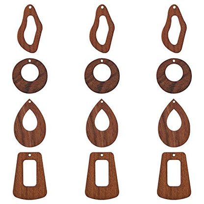 LiQunSweet 24 Pcs Wood Pendants Mixed Shape Unfinished Wooden Assorted Pendant Bulk Lot for Necklace Earrings Jewelry Making DIY Craft Findings