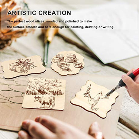 Unfinished Wood Ornaments, PETUOL DIY 32pcs 4x3in Creative Irregular Blank Wood Natural Slices for DIY Crafts, Painting, Wood Burning, Writing, Photo PETUOL