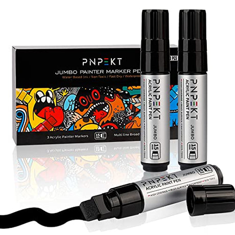 Jumbo Acrylic Paint Markers Pen,15mm Felt Tip Markers Water Based Paint Pens For Wood, Rock,Plastic and Almost All Solid Surfaces,Black Paint Pen For PNPEKT