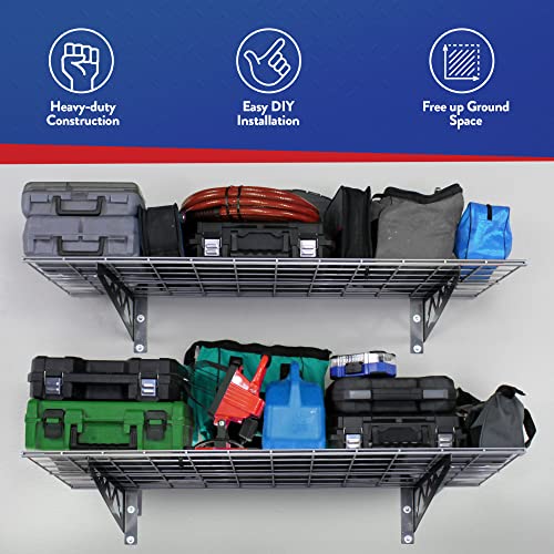 SafeRacks Garage Wall Shelves - 2-Pack 18"x36" Mountable Shelving Units for The Garage, Pantry or Utility Closet, Heavy Duty Steel Shelf with Bike SafeRacks