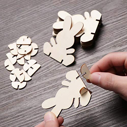 Samanter Unfinished Wooden Easter Bunny 3D Rabbit Wooden Stand Ornament Cutouts Craft for DIY Painting Table Decoration Easter Birthday Gift 10Pack - WoodArtSupply