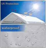 TGEHAP 10'x20' Carport Replacement Top Canopy Cover White for Car Garage Top Tarp Shelter Waterproof & UV Protected w/Ball Bungees (Only Top Cover, TGEHAP