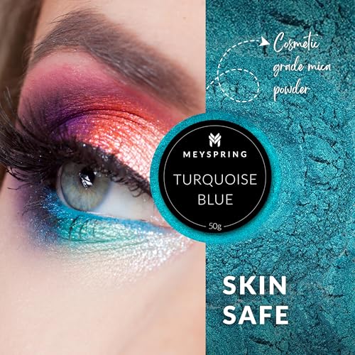 MEYSPRING Turquoise Blue Mica Powder - 50g - Epoxy Resin Color Pigment - Teal Mica Powder for Resin Ocean Art, River Tables, Woodworking - Cosmetic MEYSPRING