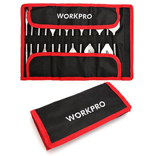 WORKPRO 13-Piece Spade Drill Bit Set in SAE, Paddle Flat Bits for Woodworking, Nylon Storage Pouch Included - WoodArtSupply