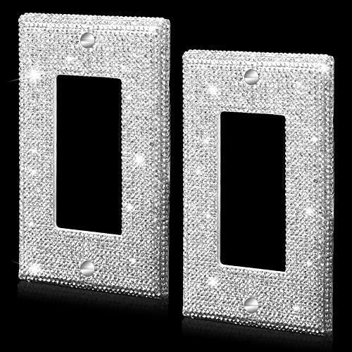 2 Pcs Silver Rhinestones Light Switch Cover,Silver Shiny Crystal Wall Plates Bling Decorative Wall Plate Single Toggle for Kitchen,Bedroom - WoodArtSupply