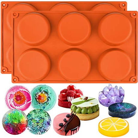 FUNSHOWCASE Mini 6-Cavity Disc Cake Pie Custard Tart Resin Coaster Silicone Molds Fluted 2-Bundle FUNSHOWCASE