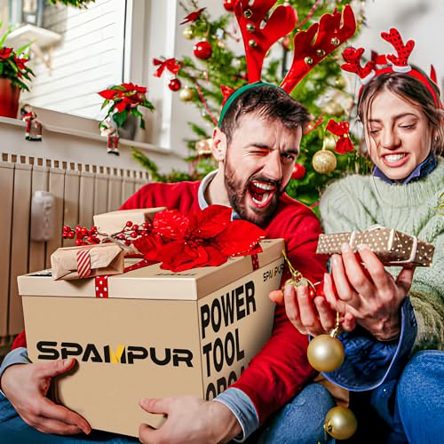 Spampur Power Tool Organizer Wall Mount with Charging Station, Garage Tool Shelf 6 Drill Holders, Tool Battery Holder with Screwdriver Heavy Duty Spampur