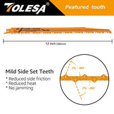 TOLESA Wood Pruning Reciprocating Saw Blades 12 inch 5 TPI Sawzall Blades Green Wood Construction Wood Cutting and PVC Pipe Cutting CRV Sharp Ground TOLESA