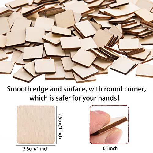 800 Pieces Unfinished Wood Pieces Blank Wood Squares Cutouts DIY Square Wood Slices Ornaments Round Corner Wooden Cutouts for DIY Crafts Decoration