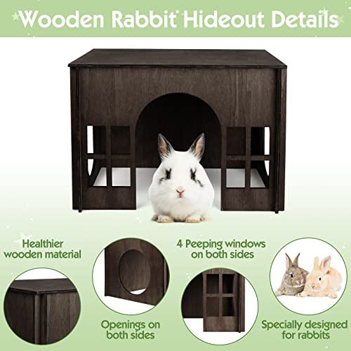 Rabbit House Wooden, Rabbit Houses and Hideouts WHEARTED, Large Rabbit Hideout Bunny House with Multiple Windows for Indoor Adult Bunnies Guinea Pigs - WoodArtSupply