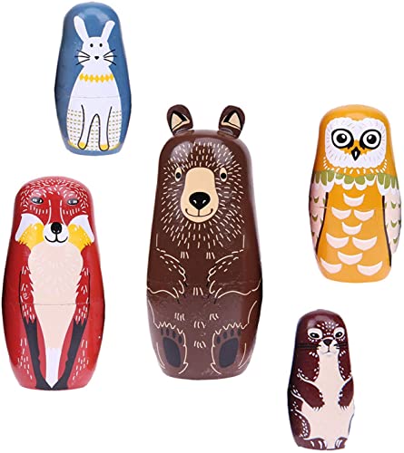Nesting Dolls Russian Matryoshka Dolls for Kids Wood Stacking Nested Set 5 Pieces Handmade Toys for Children Christmas Birthday Decoration Halloween Zoymiu