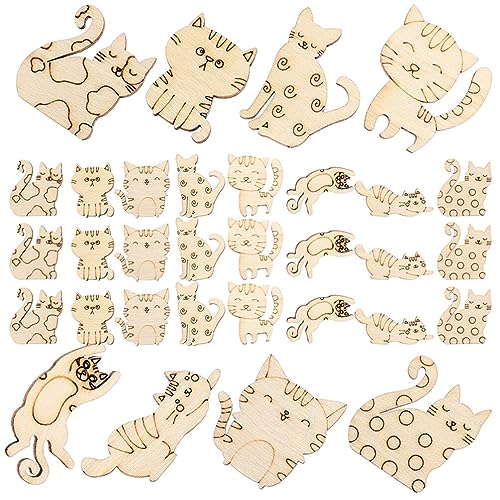 ibasenice 50pcs Unfinished Wooden Cat Cutouts Wood Discs Slices Blank Cat Animal Shaped Disc for Home DIY Handicraft Birthday Party Small Cat Party ibasenice
