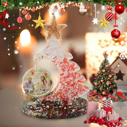 Photo Frame Silicone Mold with 10pcs Chain Accessories Christmas Tree Shaped Epoxy Resin Molds DIY Crafts Photo Decor Casting Tools for Home Table - WoodArtSupply