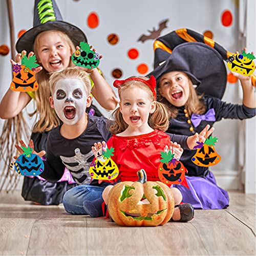 Winlyn 63 Sets Halloween Craft Kits Fall Crafts DIY Wooden Pumpkin Ornaments Decorations Art Sets Unfinished Wood Pumpkins Halloween Stickers for Winlyn