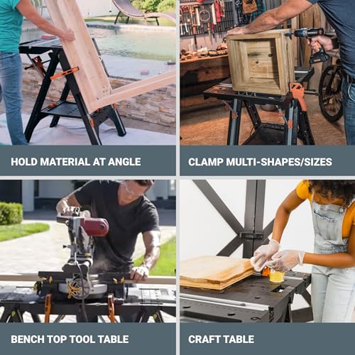 Worx Pegasus 2-in-1 Folding Work Table & Sawhorse, Easy Setup Portable Workbench, 31" W x 25" D x 32" H Lightweight Worktable with Heavy-Duty Load WORX