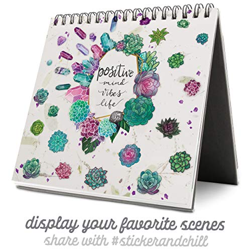 Sticker & Chill Sticker Book for Adults – 800+ Repositionable Clings Create Designs on 10 Spiral Bound Scene Pages – Easy, Fun & Stress Relieving Craft Crush