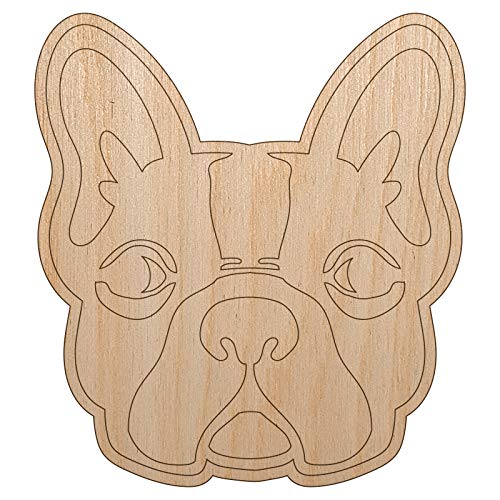 French Bulldog Face Unfinished Wood Shape Piece Cutout for DIY Craft Projects - 1/4 Inch Thick - 6.25 Inch Size