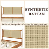 Bme Oliver 15 Inch Acacia Wood Bed Frame with Handcrafted Rattan Headboard - Bohemian & Mid Century Charm, No Box Spring Needed Bme