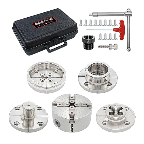 DEEFIINE 4 Inch Wood Lathe Chuck Set 1" x 8TPI Thread & 3/4"x16TPI Adapter, Nickel Plated Self-Centering 4 Jaw Wood Turning Chuck.(4 jaw) DEEFIINE
