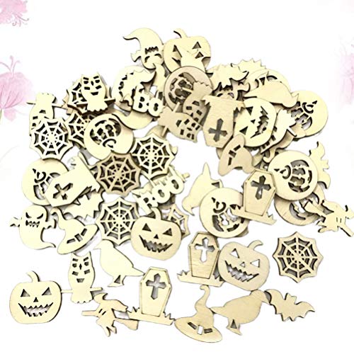 KESYOO Halloween Unfinished Wooden DIY Slices Craft Wood Cutouts Embellishments for Halloween Hanging Ornament 100pcs