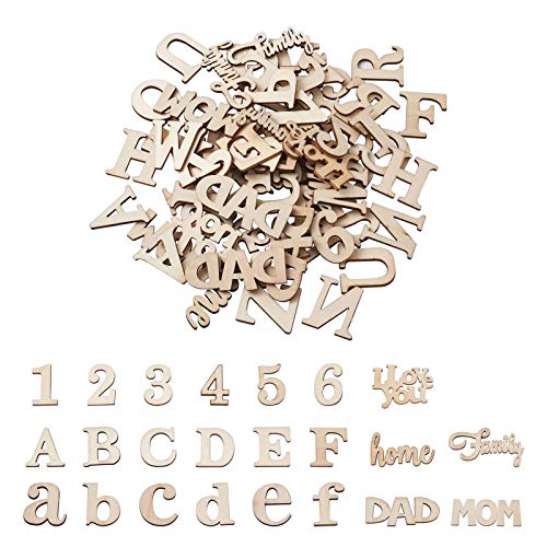 144pcs Unfinished Wood Letter Number Word Wooden Cutout Crafts Family Signs Alphabe Wood Decor for DIY Home Wall Decoration Painting Early EEE ELECRELIVE