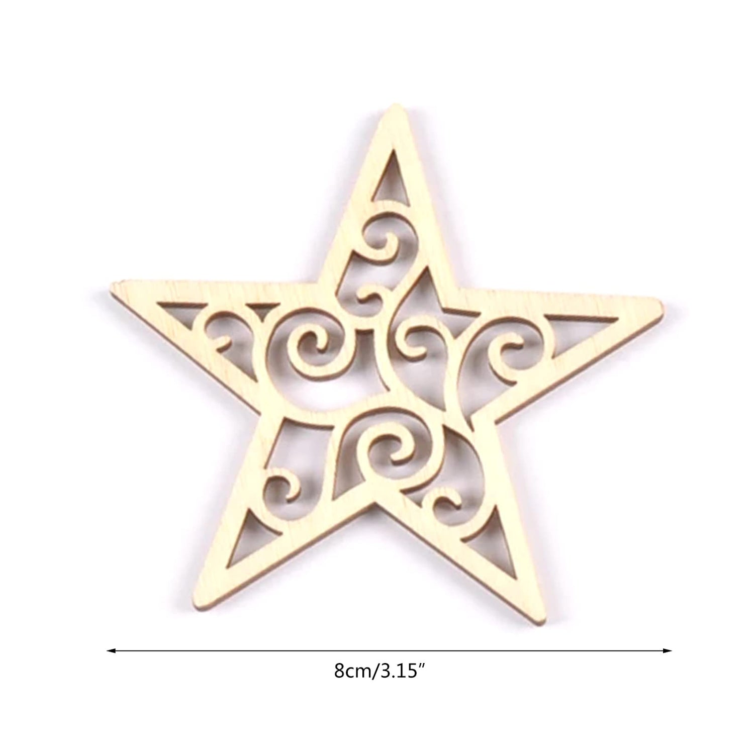 BUZHI 10 Pcs Wooden Moon Star Ornaments,Unfinished Moon Star Heart Shape Hollow Wooden Chips Wood Slices for DIY Eid Ornament Hanging Pendant BUZHI