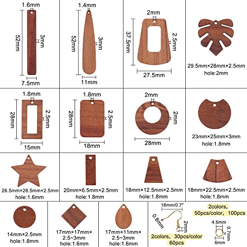 OLYCRAFT 190Pcs Resin Wooden Earring Pendants Natural Wood Resin Charms Resin Walnut Wood Jewelry Findings for Necklace and Earring Making - 15 - WoodArtSupply