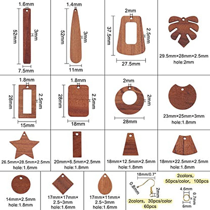 OLYCRAFT 190Pcs Resin Wooden Earring Pendants Natural Wood Resin Charms Resin Walnut Wood Jewelry Findings for Necklace and Earring Making - 15 - WoodArtSupply