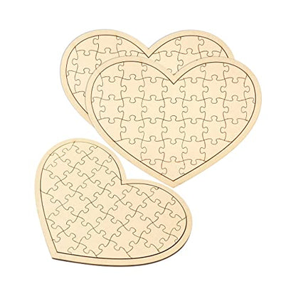 3 Pack Blank Wooden Heart Shaped Jigsaw Puzzle 11.2x8.4 Inch Unfinished Wooden Puzzle Board Wooden Heart Shaped Canvas for DIY