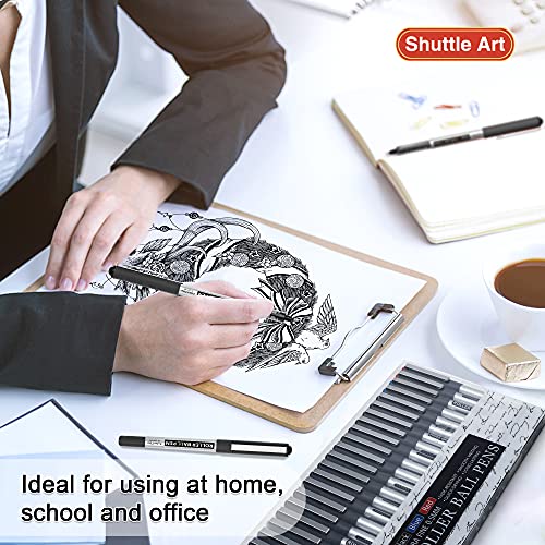 Shuttle Art RollerBall Pens, 25 Pack(21 black 2 blue 2 red) Fine Point Roller Ball Pens, 0.5mm Liquid Ink Pens for Writing Journaling Taking Notes Shuttle Art
