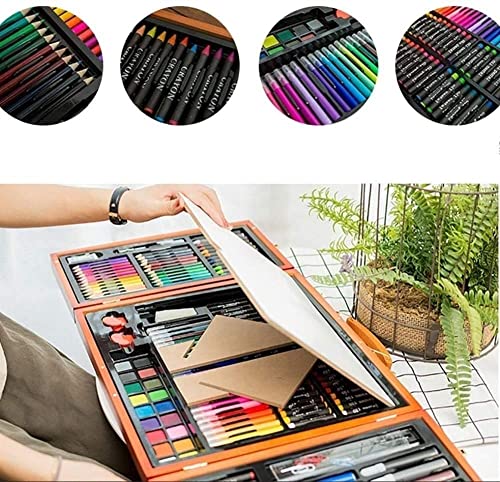 SMSOM Portable Art Supplies, 176 Pieces Wooden Art Set Crafts Drawing Painting Kit, Portable Art Case Art Kit Includes Oil Pastels, Watercolor Pens, - WoodArtSupply