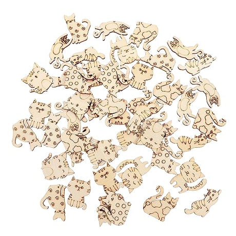 Hohopeti 100pcs Blank Labels Wooden Animal Toys Wooden Crafts Cat Gift Tags Wooden Cat Discs Wooden Craft Shapes Unfinished Cat Cutout DIY Wooden Hohopeti