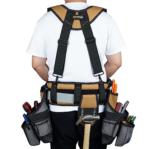 MELOTOUGH Tool Belt with Suspenders Tool Bag Suspenders Framers Comb Apron Tool Belt Construction Tool Pouch Builder Heavy Duty Carpenter Suspension - WoodArtSupply