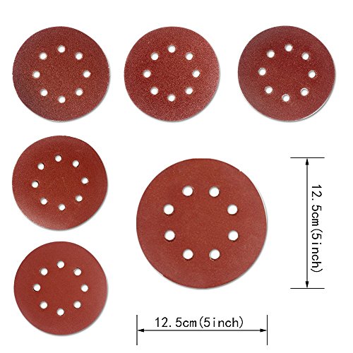 Coceca 80pcs Orbit Sander Sandpaper 5 Inch 8 Hole Orbital Sanding Discs Assorted 40 60 80 100 150 180 240 320 Grits for Power Random Orbit Sanders Coceca