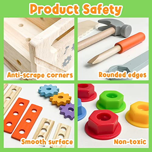 GraceDuck Kids Tool Bench Wooden Set Toys - Montessori Toys for 2 3 4 5 Year Old Workbench Boy Girl Construction Toys for 2 Year Old Boy Educational GraceDuck