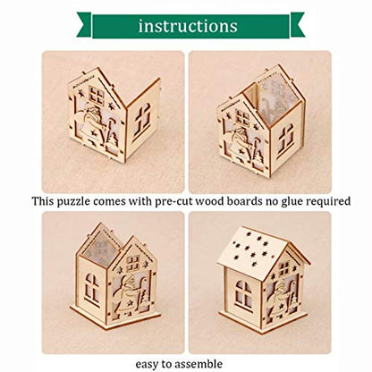 QIAONIUNIU Wood Craft Kits Unfinished Small Houses 3D Cutting Wooden Puzzle Toy for Kids and Adults Build Your Own Perfect Decoration-Including 7 pcs - WoodArtSupply