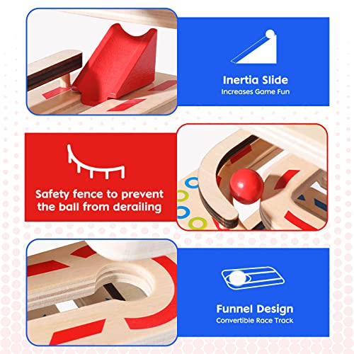 Montessori Ball Tracker Wooden Ball Drop Toy for Toddlers, Educational Wooden Ball Run Toy Race Track Set, Ball Drop Tracker Sensory Toys for Gifts 3 Joonly