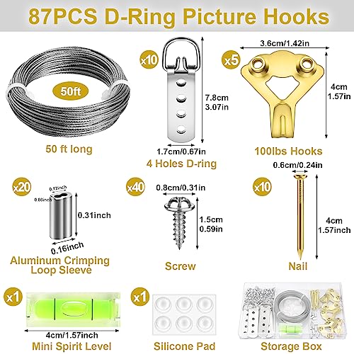 MAPVOLUT 88Pcs Picture Hanging Wire Kit, Christmas Decorations 50 Feet Heavy Duty Wire Picture Hanging for Photo Mirror Frame, up to 110lbs, Included MAPVOLUT