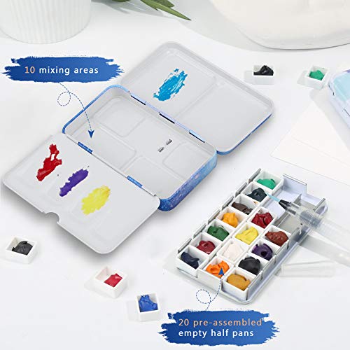 PEVART Empty Watercolor Palette, Metal Empty Watercolor Tin Palette Paint Case with Fold Out Palette with 50 Empty Half Pans for DIY Painting Tray PEVART