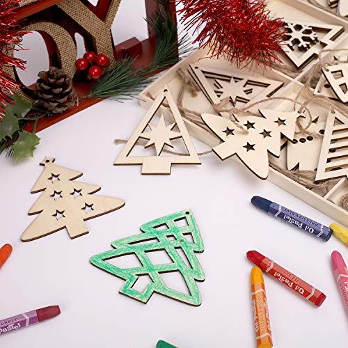 N&T NIETING 27pcs Wooden Christmas Tree Shaped Ornaments, Unfinished Wooden Cutouts Embellishments Hanging Ornament for Christmas Decorations, Tree N&T NIETING