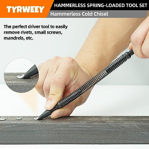 TYRWEEY 5-Piece Nail Setter Dual Head Nail Set & Dual Head Center Punch & Hinge Pin Remover Punch Set, Spring Loaded Center Hole Punch, Nail Setter - WoodArtSupply