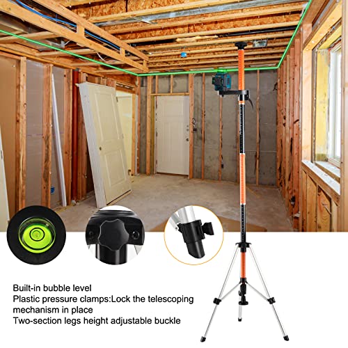 KEZERS Laser Level Pole with Tripod,12Ft./3.7M Telescoping Pole for Laser Levels,1/4”-20 Laser Mount for Rotary and Line Laser Level,Adjustable Pole KEZERS
