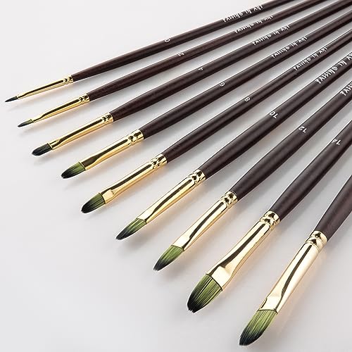Falling in Art 9 PCS Filbert Brushes Set, Professional Nylon Paint Brushes, Long Handle Artist Brush for Watercolor, Acrylic, and Oil Painting Falling in Art